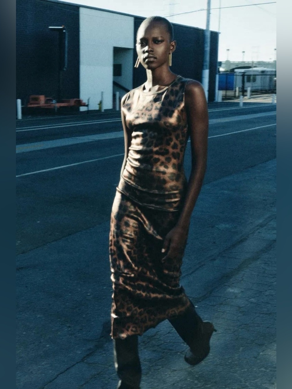 ZARA Metallic Foil Leopard Print Bodycon Midi Dress Small Animal Print - Picture 5 of 16